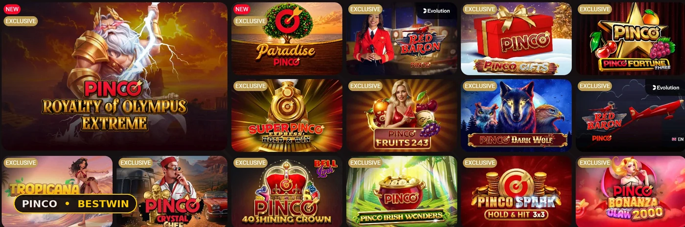 Pinco slot avtomatlari: mashhur va eksklyuziv o‘yinlar